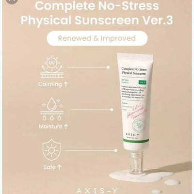 Complete No-Stress Physical Sunscreen SPF50+ Axis-Y | Best Sunscreen for Sensitive Skin