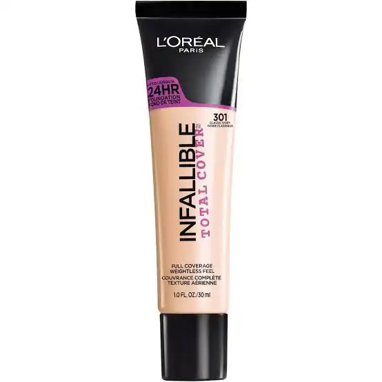 L'Oreal Paris Infallible Total Cover Liquid Foundation, Natural Beige, 1 fl oz - Rougecosmetics